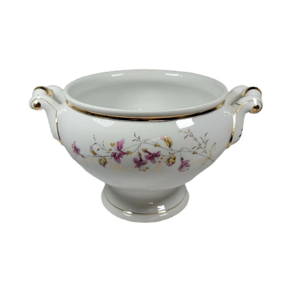 Vintage Porcelain 8" Tureen Casserole No Lid White Pink Floral  Flowers REPAIRED